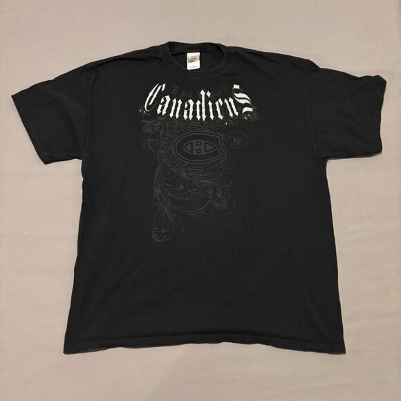 Montreal Canadiens T Shirt XL Black Y2K Affliction Style Grunge Goth Hockey - Picture 1 of 6